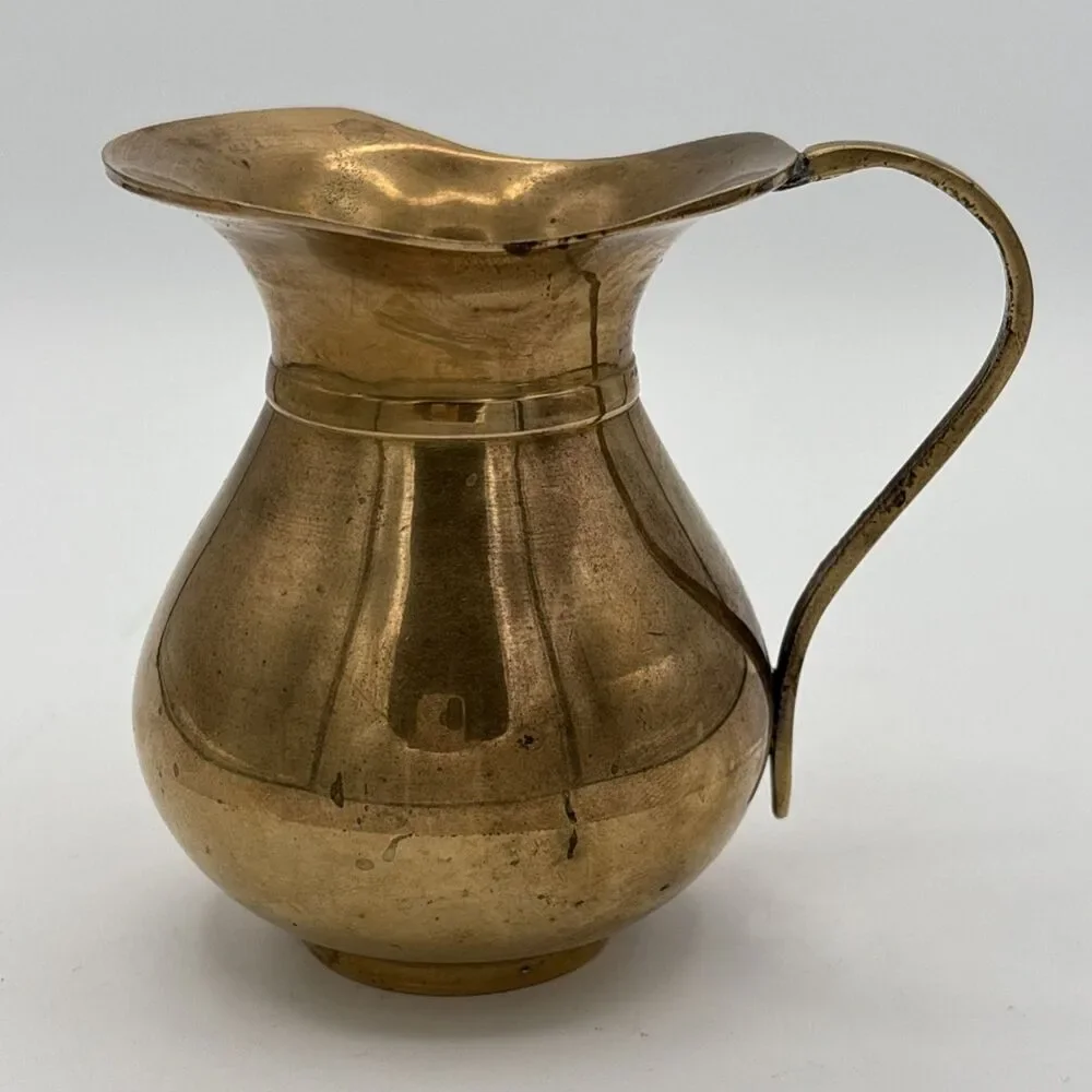 Vintage Brass Pitcher Creamer Vase Decorative Small With Handle India